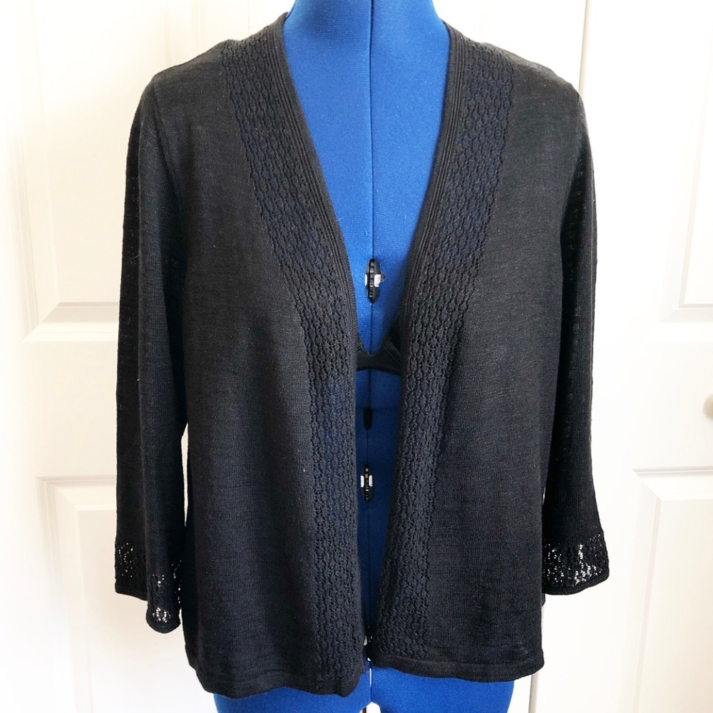 Charter Club Black Open 3/4 Sleeve Sweater